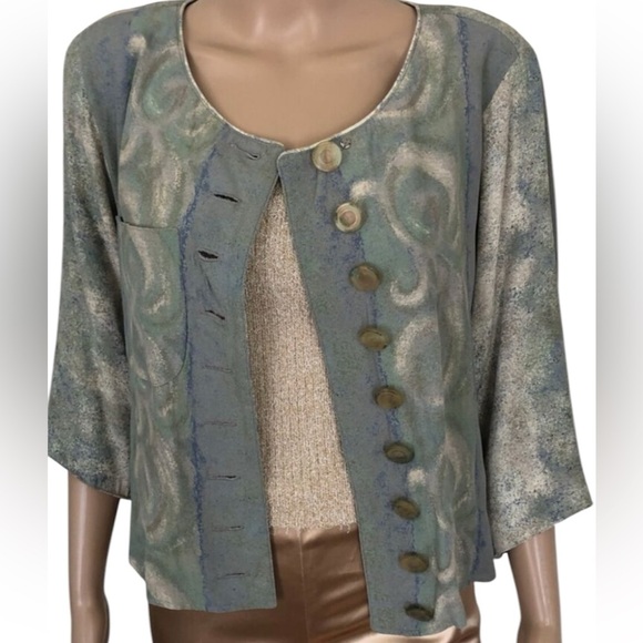 Platinum By Dorothy Schoelen vintage 80’s earth tones button up top blouse Sz L - Picture 2 of 11